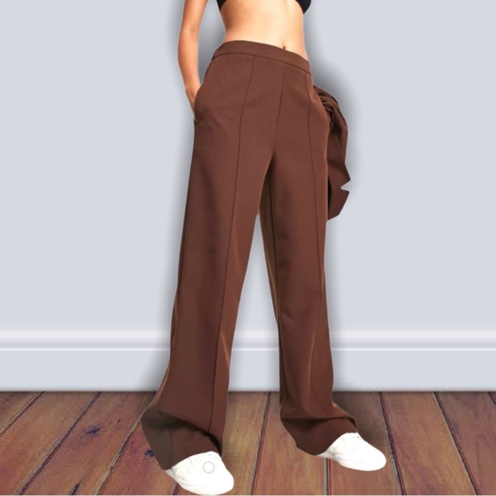 Shinestar Woman’s Tan Tailored Khaki Pleated Dress Pants Elastic Waist Band - Picture 3 of 15
